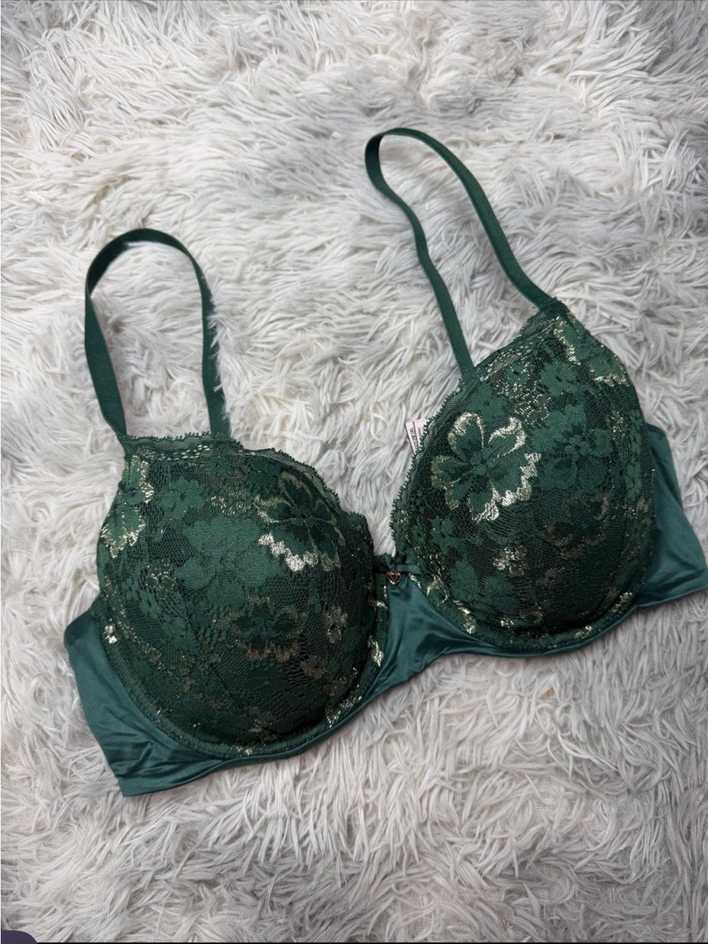 Victoria Secret dream angels demi Bra Green Lace Floral Gold foil